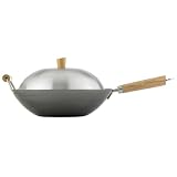 Helen Chen's Asian Kitchen Flat Bottom Carbon Steel 14 Lidded Wok Set