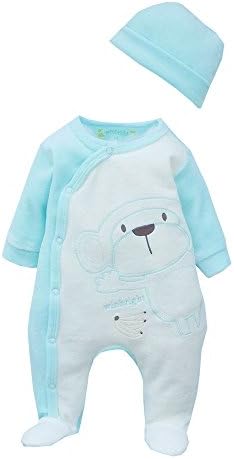 Winbright Baby Boy's "Lovely Monkey" Footed Fleece Sleeper With Hat(Blue) - Preemie