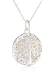 Sterling Silver Pave Crystal Circle Pendant with Family Tree Necklace, 18"