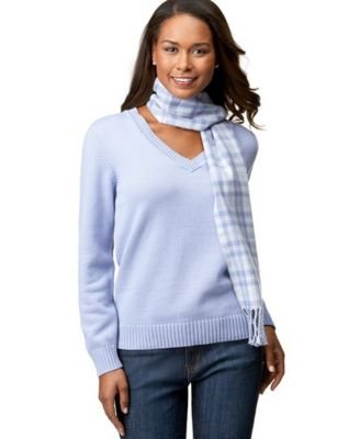 Click here to buy Karen Scott V-Neck Sweater with Plaid Scarf Gift Set by Karen Scott.