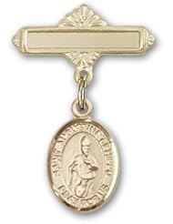 14K Gold Baby Badge with St. Augustine of Hippo Charm and Polished Badge Pin