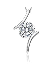 Everbling Diamond Accent 1.0 Carat Pendant Cubic Zirconia Rhodium Plated 925 Sterling Silver with 18" Silver Chain Necklace