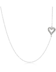 Sterling Silver Cubic Zirconia Heart Side Station Necklace, 18"