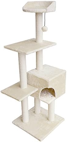TOCO 50 Inch Cat Tree Scratcher Play House Condo Furniture Bed, Beige