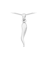 Italian Horn Pendant Necklace in 14K White Gold with Chain