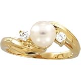 06.50 Mm 14K Yellow Gold Cultured Pearl And Diamond Ring