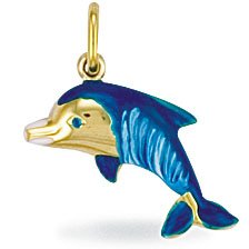 Jewelco London 9ct Yellow gold Enamelled Dolphin Charm ( 0.8g )