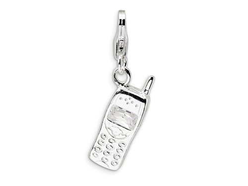 Amore LaVita(tm) Sterling Silver Polished Cell Phone w/Lobster Clasp Charm for Charm Bracelet