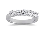 1.00 Prong Set 5 Stone Diamond Wedding Band in 14K White Gold