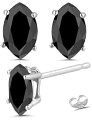 2/3 (0.62-0.70) Cts of 5.2x3.7 mm AA Marquise Black Diamond Stud Earrings in 14K White Gold