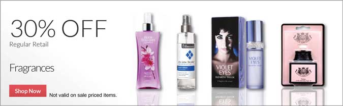 30% off Regular Retail Fragrances. Shop Now. Not valid on sale priced items.