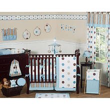 JoJo Designs 9-Piece Baby Crib Bedding Set - Blue and Brown Modern Polka Dots