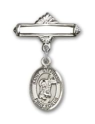 Sterling Silver Baby Badge with St. Stephanie Charm and Polished Badge Pin
