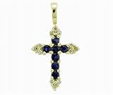 Ladies 0.27ct Diamond and 0.92ct Blue Sapphire Cross Pendant