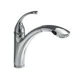 KOHLER K-10433-CP Forte Single Control Pullout Kitchen Sink Faucet with Color-Matched Sprayhead and Lever Handle, Polished Chrome
