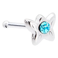 Sterling Silver Aqua Gem Butterfly Nose Bone