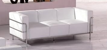 White Leather Le Corbusier Style Modern Contemporary Sofa,ModernLineFurniture,ST002Ws