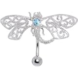 SterlingSilver925AquaCZDiamondDustDragonflyBellyRing