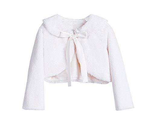 Sweet Kids Baby-Girls Tied Ribbon Bow Faux Fur Bolero White 6M Sm ( SK C35A)