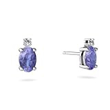 14K White Gold Oval Genuine Tanzanite Stud Earrings