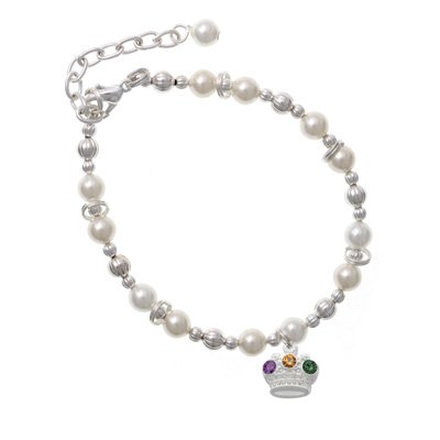 Mardi Gras Crown with Swarovski Crystals Czech Pearl Beaded Charm Bracelet