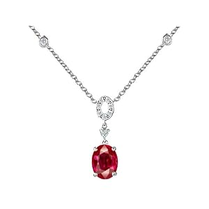 3.50 cttw 925 Sterling Silver AAA Oval Created Ruby Necklace by