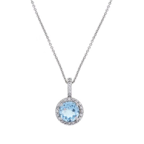 Sterling Silver 2.5ct. TGW Blue Topaz & CZ Round Pendant
