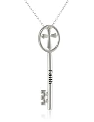 Sterling Silver Faith Key with Cross Top Pendant Necklace, 18"