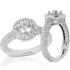 2.10CT Pave Antique Vintage Like Round Diamond 14k White Gold Hand Engraved Fancy Engagement Ring Color  G/H  Clarity  I1/I2  Size 6 Resizable