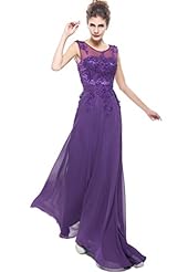 Floor Length Chiffon Applique Beaded  Lace Bridesmaid Dress  With Pearls