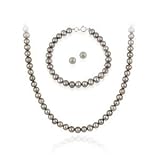 Sterling Silver6.5-7mm Genuine Freshwater Cultured Grey Pearl Necklace Bracelet & Stud Earrings Set, Knotted