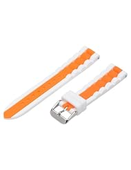 20mm Premium Silicone Striped White / Orange - Easily Interchangeable Replacement Watch Band / Strap - Fits All Watches!!!
