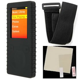 Microsoft Zune 4GB 8GB Black Silicone Skin Case With Black Adjustable Sports Armband And LCD Screen Protector