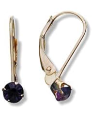 February 14 Karat Yellow Gold Genuine 0.50tcw. 4mm Amethyst Leverback Earrings for Girls