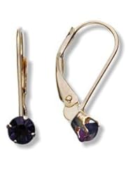 February 10 Karat Yellow Gold Genuine 0.50tcw. 4mm Amethyst Leverback Earrings for Girls