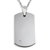 High Polished Tungsten Carbide CZ Dog Tag on 24 Inch Ball Chain (Engraveable)