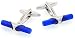 Unusual silver plated cufflinks with blue cats eye tube with presentation box