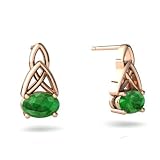 14k Rose Gold Oval Genuine Emerald Celtic Knot Earrings