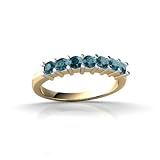 14K Yellow Gold Genuine Round Blue Diamond Wedding Band Ring