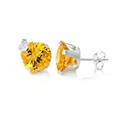 Sterling Silver Cubic Zirconia CZ round Yellow color Stud Earrings