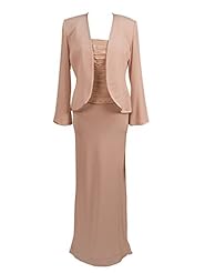 Long Sleeves Ruched Beaded Dropped   Waistline Mermaid Crepe Mother-of-the-Bride Dress 
