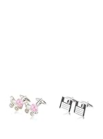 SILVIO SILVANI Dos Pares Gemelos Fantasía De Carrito De Bebé Rosa Y Disquette Plateado / Rosa