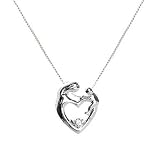 Sterling Silver Mother and Baby White CZ Heart Pendant on 18in Chain Necklace