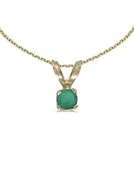 14k Yellow Gold Round Emerald Pendant With 18 Inch Rope Chain