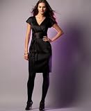 DKNYC Short-Sleeve Satin Dress with Obi Sash