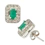 0.80cttw Natural White Round Diamonds (SI-Clarity,G-H-Color) & Emerald (AA+ Clarity, Blue Color) Stud Earrings in 14K White Gold.