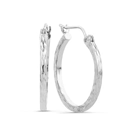 14K White Gold DC Hoop Earrings