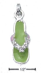 Enamel 3d Pink Green Flip-Flop With Pink CZs Charm - JewelryWeb