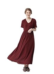 V-neck Spring Summer Cotton/Linen Vintage  Dress
