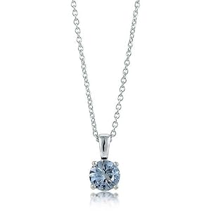 Sterling Silver 925 Aquamarine CZ Solitaire Pendant Neck